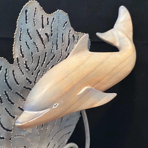 Coastal Décor "Wooden Dolphin w/Metal accents on Stone base" Mixed Media - Picture 6 of 11